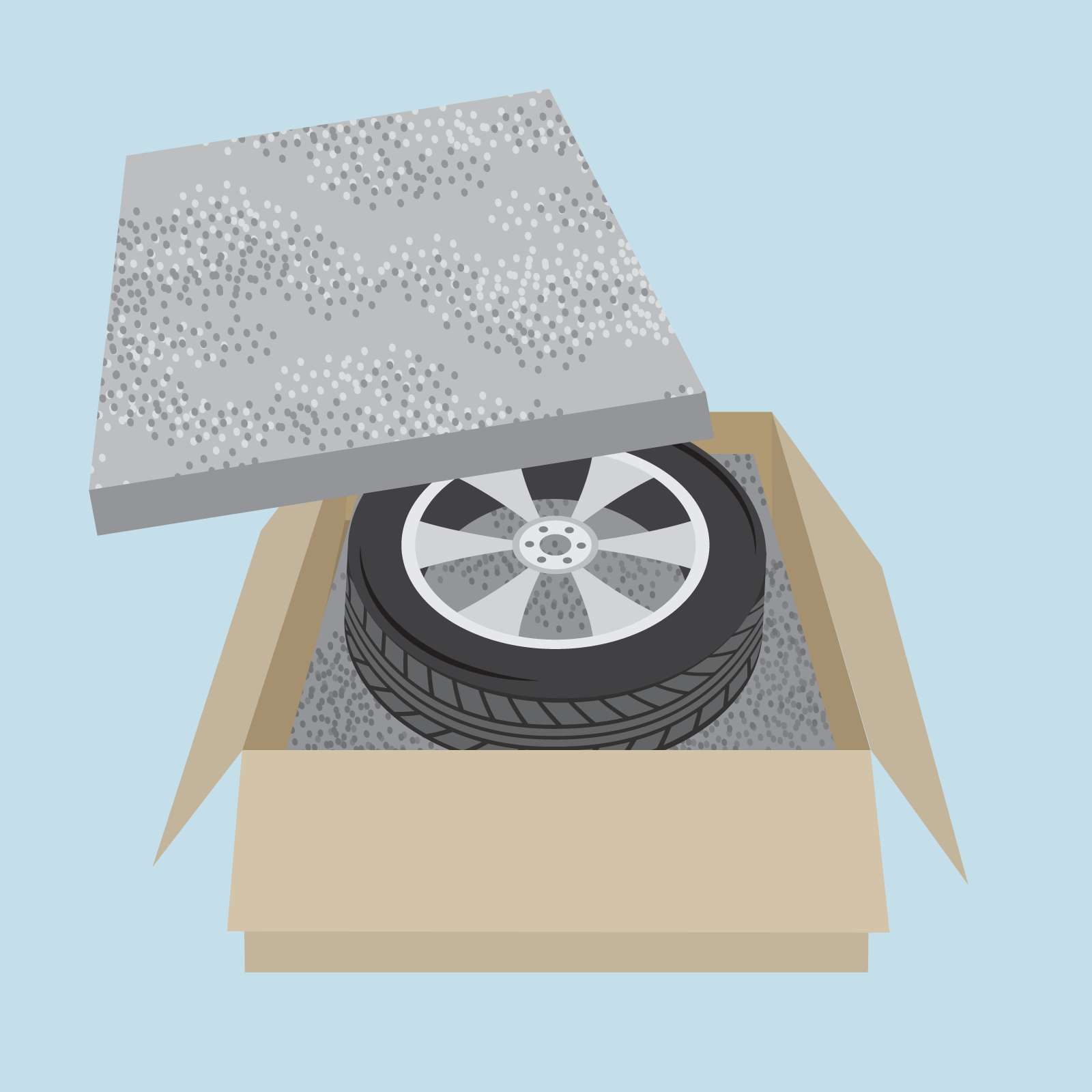 Kompletne koło z felgą zapakowane w karton ze styropianem