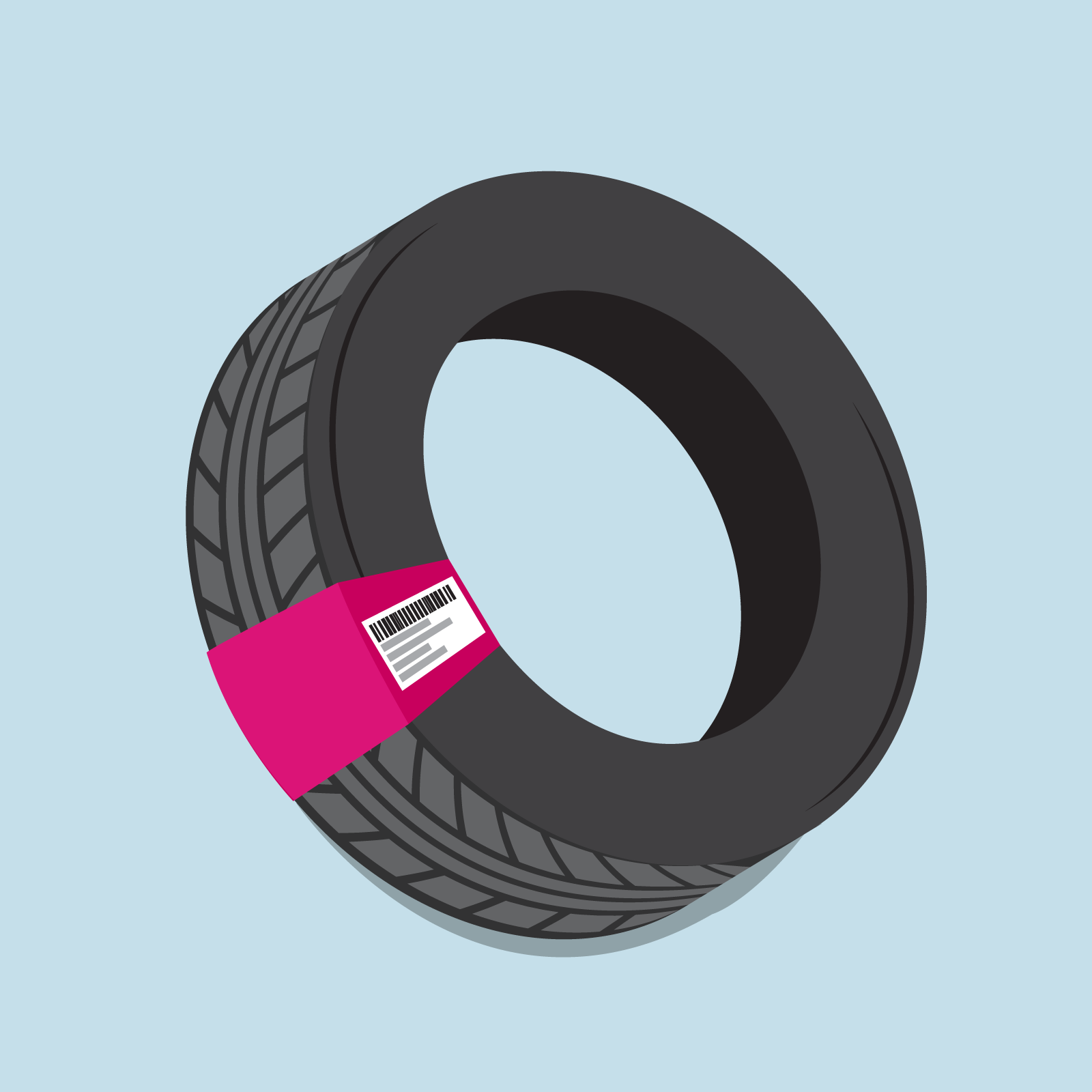 Opona z etykietą naklejoną na taśmę klejącą na rancie